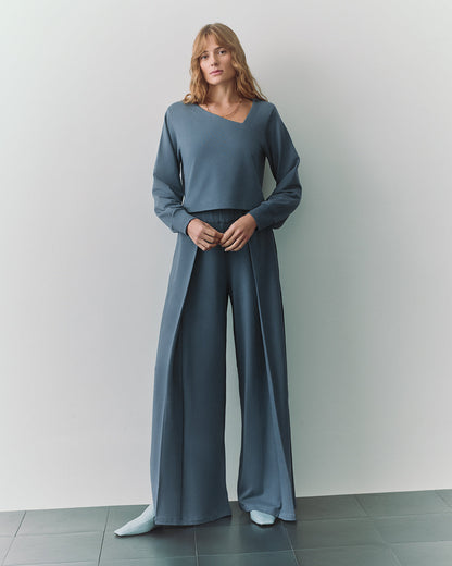 French Terry Asymmetrical Neckline Top for Women Soft Cozy Style