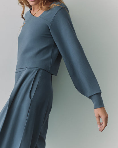 French Terry Asymmetrical Neckline Top for Women Soft Cozy Style