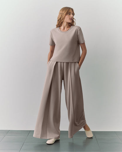 Women's French Terry Cropped Tee Relaxed Modern Everyday Essential Style