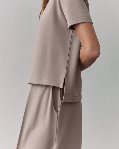 Women's French Terry Cropped Tee Relaxed Modern Everyday Essential Style