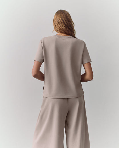 Women's French Terry Cropped Tee Relaxed Modern Everyday Essential Style