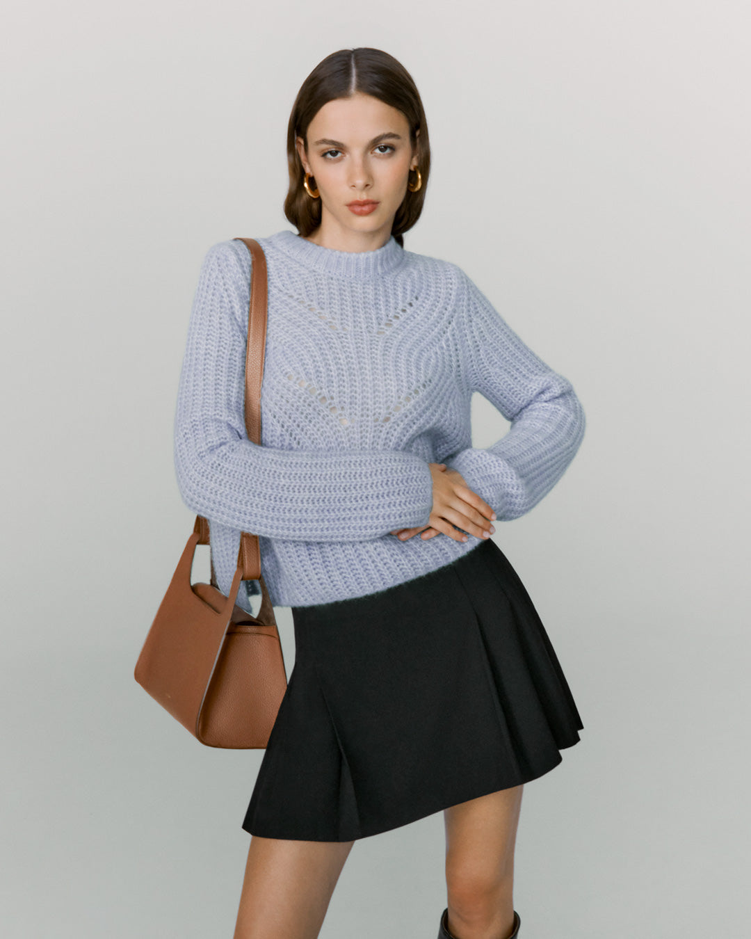Luxury Alpaca Wool Crewneck Sweater for Women Soft Warm Cozy