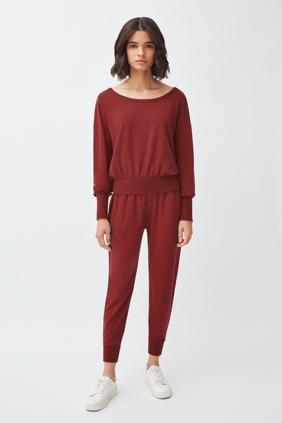 Women's French Terry Boatneck Sweatshirt Relaxed Everyday Comfort Style Essential