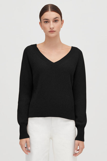 Luxury Cashmere Deep V-Neck Cropped Sweater for Women Soft