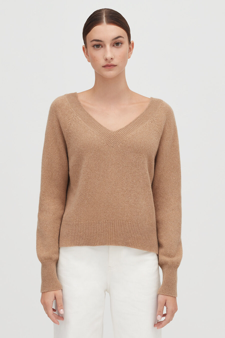Luxury Cashmere Deep V-Neck Cropped Sweater for Women Soft