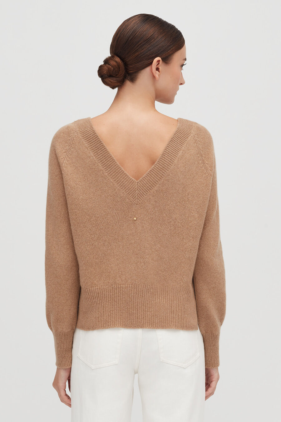 Luxury Cashmere Deep V-Neck Cropped Sweater for Women Soft