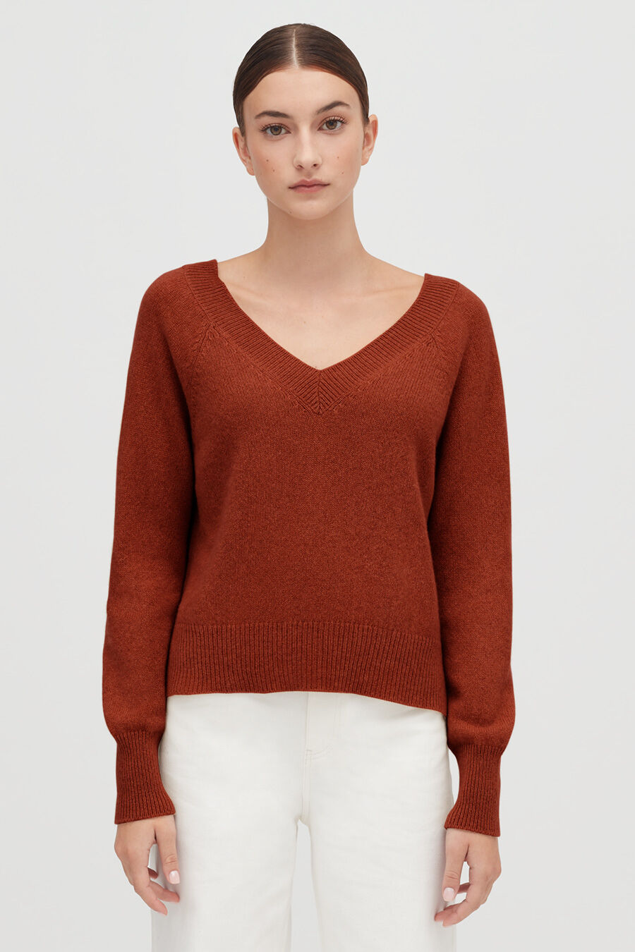 Luxury Cashmere Deep V-Neck Cropped Sweater for Women Soft