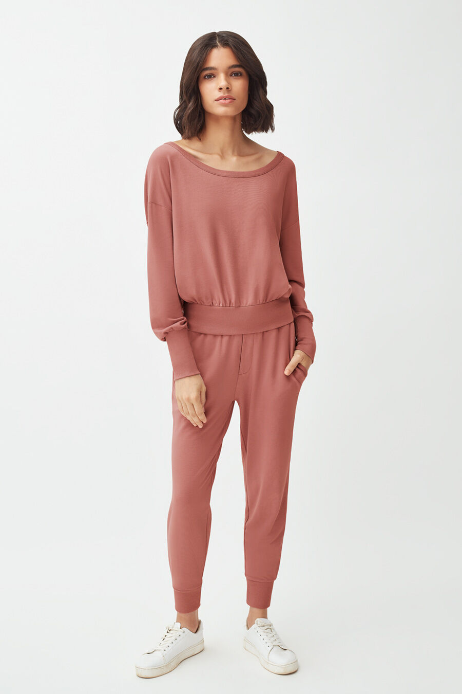 Women's French Terry Boatneck Sweatshirt Relaxed Everyday Comfort Style Essential