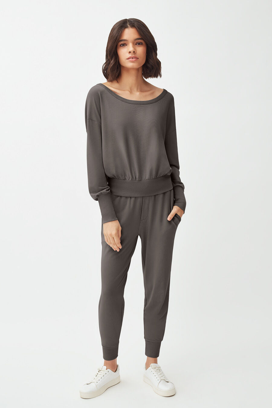 Women's French Terry Boatneck Sweatshirt Relaxed Everyday Comfort Style Essential