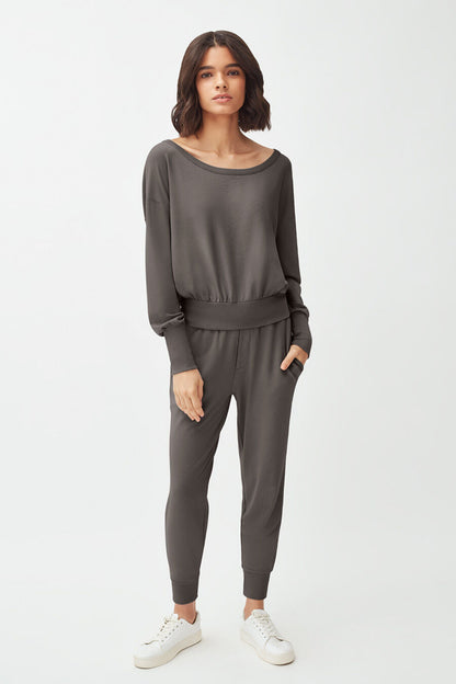 Women's French Terry Boatneck Sweatshirt Relaxed Everyday Comfort Style Essential