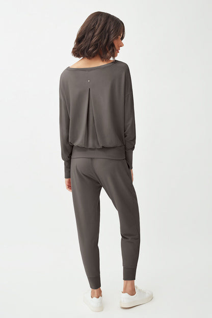 Women's French Terry Boatneck Sweatshirt Relaxed Everyday Comfort Style Essential