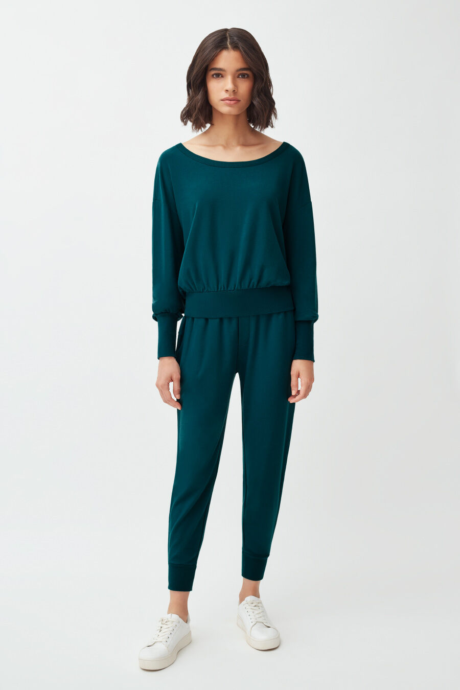 Women's French Terry Boatneck Sweatshirt Relaxed Everyday Comfort Style Essential