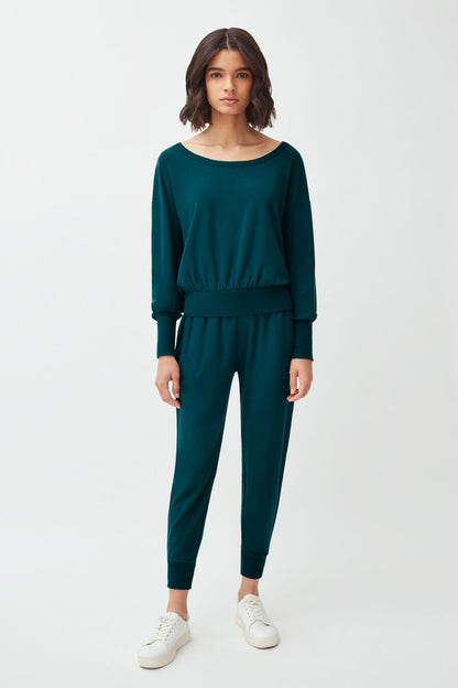 Women's French Terry Boatneck Sweatshirt Relaxed Everyday Comfort Style Essential