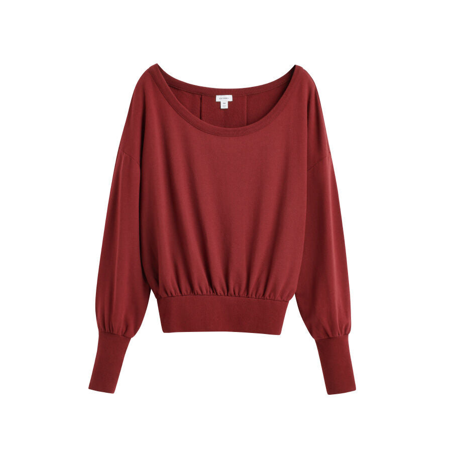 Women's French Terry Boatneck Sweatshirt Relaxed Everyday Comfort Style Essential