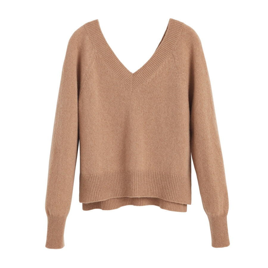 Luxury Cashmere Deep V-Neck Cropped Sweater for Women Soft