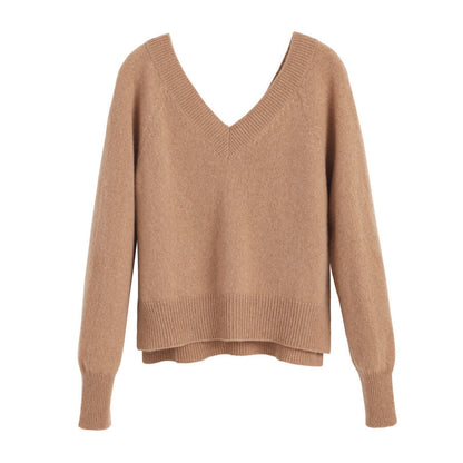 Luxury Cashmere Deep V-Neck Cropped Sweater for Women Soft