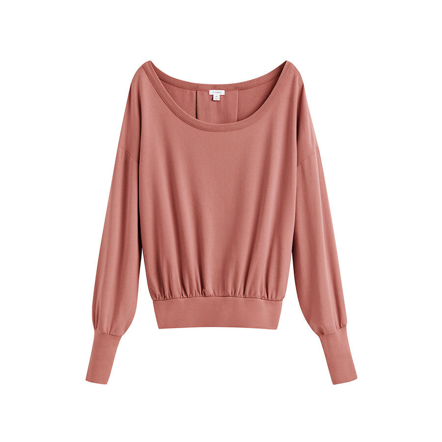 Women's French Terry Boatneck Sweatshirt Relaxed Everyday Comfort Style Essential