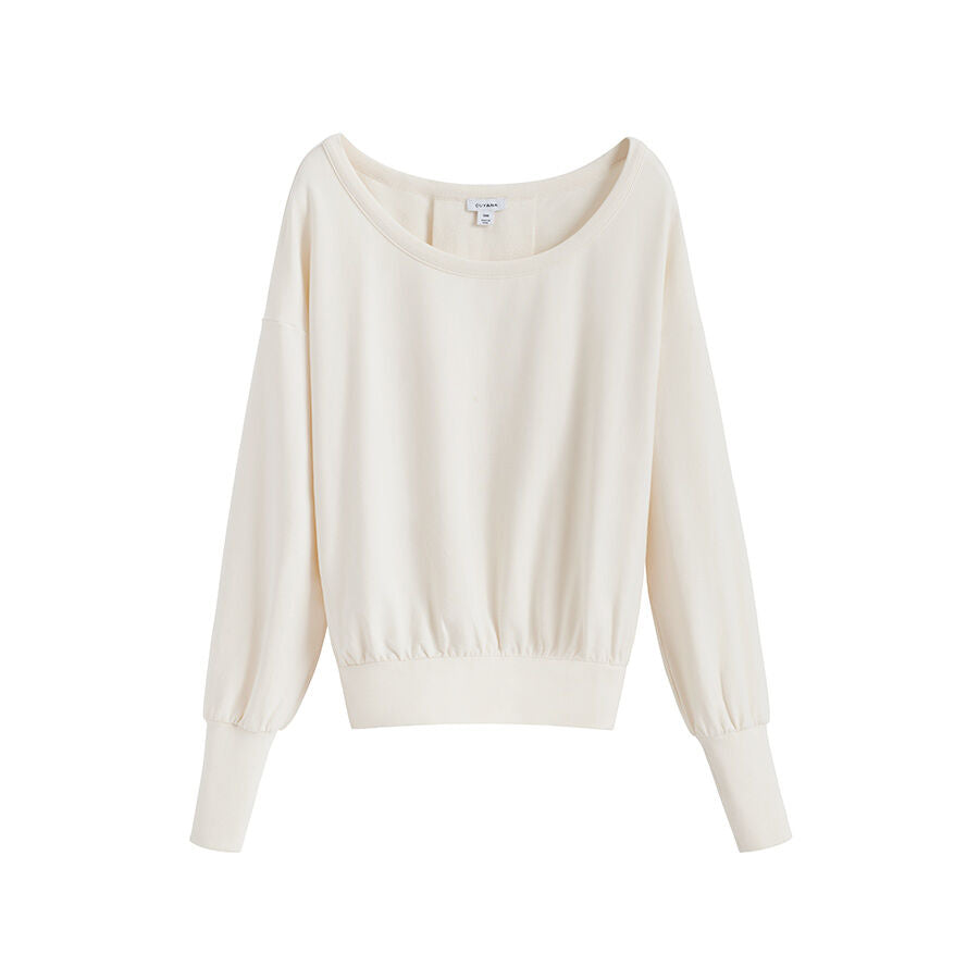 Women's French Terry Boatneck Sweatshirt Relaxed Everyday Comfort Style Essential