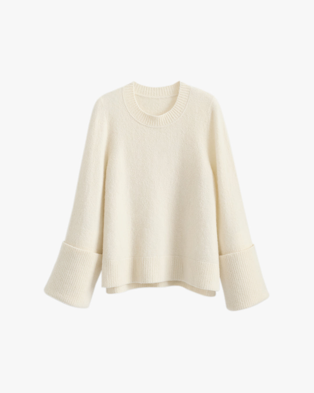 Luxury Alpaca Wool Rolled Cuff Crewneck Sweater for Women Cozy