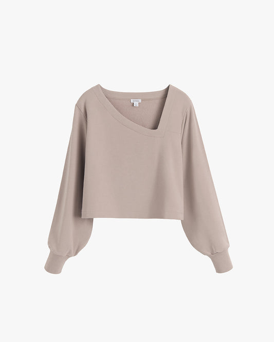 French Terry Asymmetrical Neckline Top for Women Soft Cozy Style