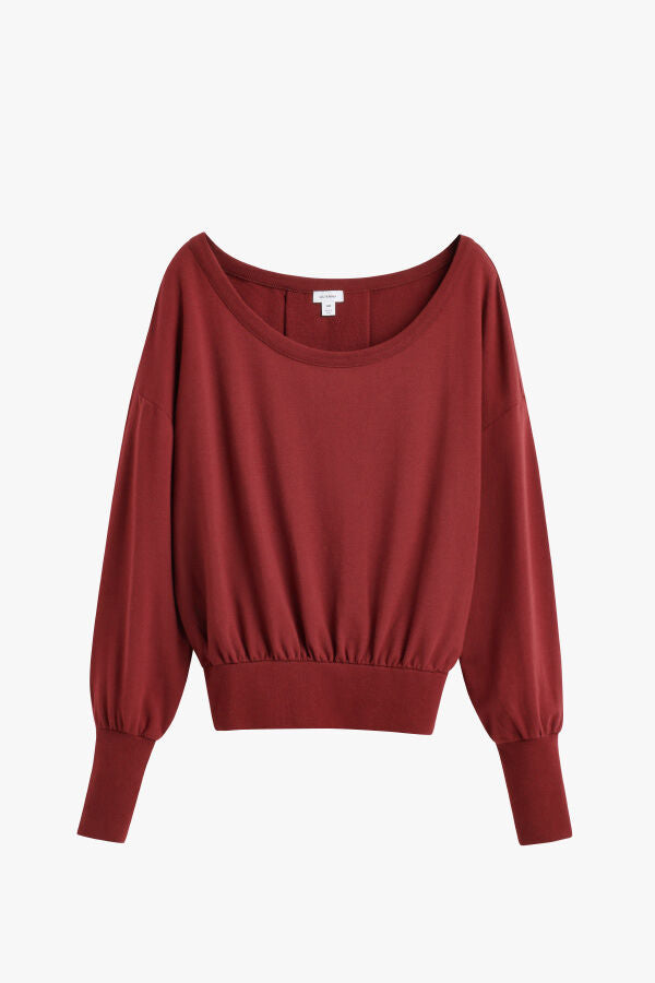 Women's French Terry Boatneck Sweatshirt Relaxed Everyday Comfort Style Essential