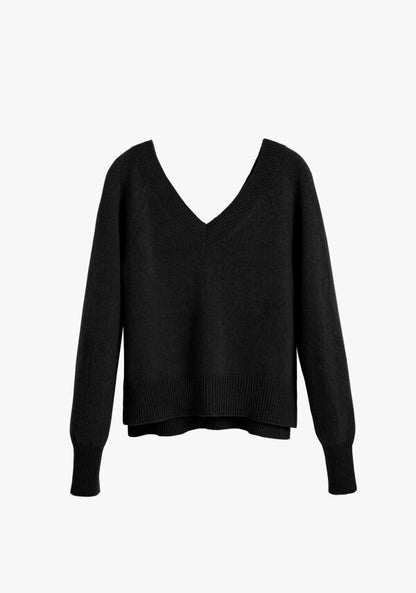 Luxury Cashmere Deep V-Neck Cropped Sweater for Women Soft
