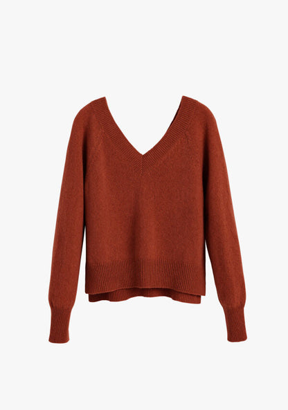 Luxury Cashmere Deep V-Neck Cropped Sweater for Women Soft