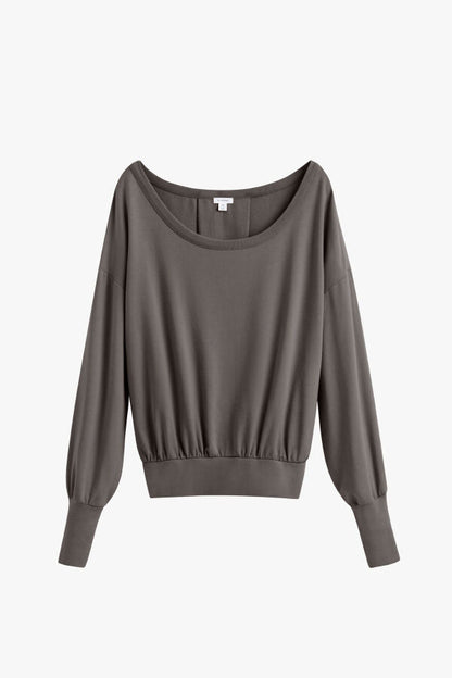 Women's French Terry Boatneck Sweatshirt Relaxed Everyday Comfort Style Essential