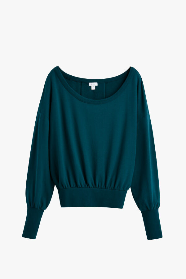 Women's French Terry Boatneck Sweatshirt Relaxed Everyday Comfort Style Essential