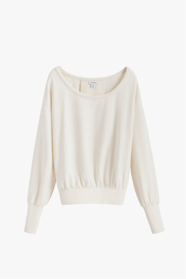 Women's French Terry Boatneck Sweatshirt Relaxed Everyday Comfort Style Essential