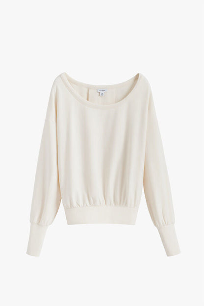 Women's French Terry Boatneck Sweatshirt Relaxed Everyday Comfort Style Essential