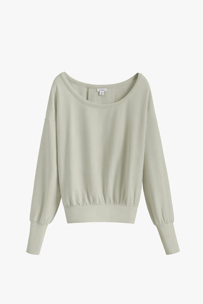 Women's French Terry Boatneck Sweatshirt Relaxed Everyday Comfort Style Essential