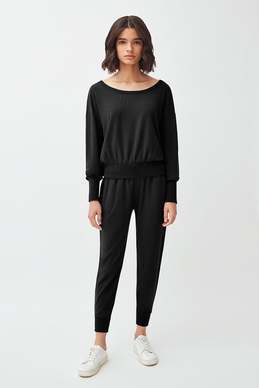 Women's French Terry Boatneck Sweatshirt Relaxed Everyday Comfort Style Essential