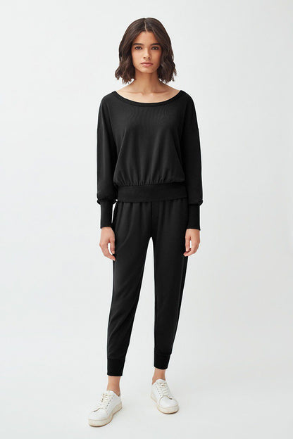 Women's French Terry Boatneck Sweatshirt Relaxed Everyday Comfort Style Essential