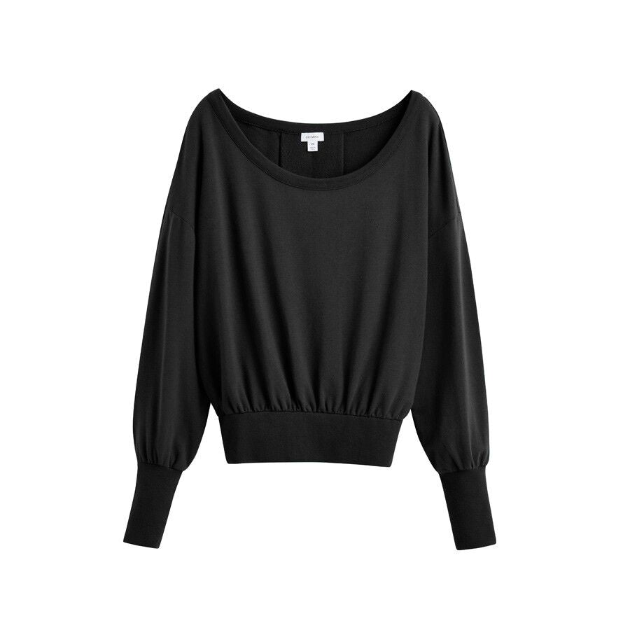 Women's French Terry Boatneck Sweatshirt Relaxed Everyday Comfort Style Essential